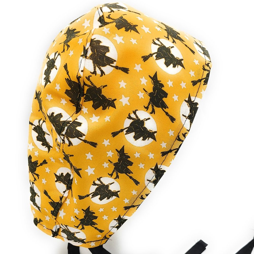 Flying Witch Broomstick Halloween Scrub Cap